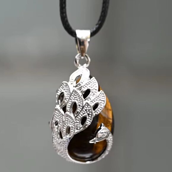 Peacock Tiger Eye Natural Stone Pendant Necklace Gemstone Pendant - Picture 2 of 2